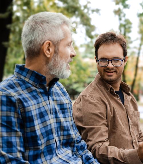Two men talking